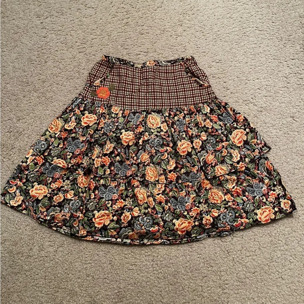 Girls April Cornell Brown Floral Skirt Size 9/10